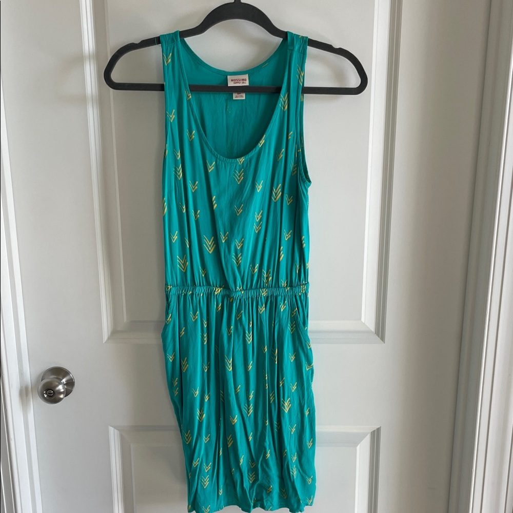 Mossimo Supply Co. Teal Midi Dress with Yellow Pattern - Picture 2 of 5